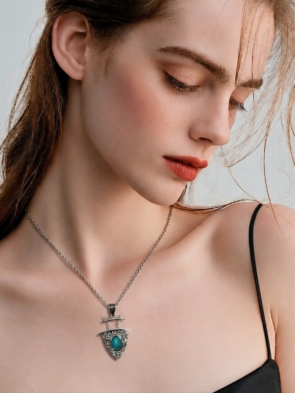 NWT NADINE WEST Antique Silver Faux Turquoise Arrow Necklace ~23"